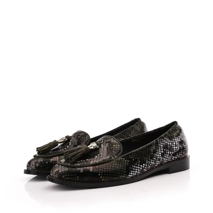Women Moda In Pelle Brogues And Loafers Emmarose W Khaki Snake Print Leather