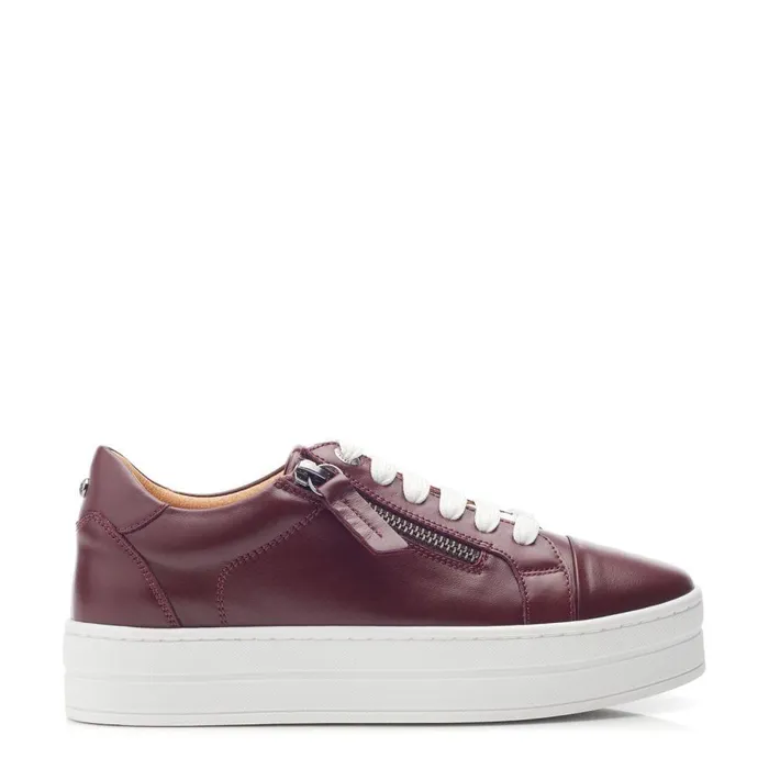 Women Moda In Pelle Casual Trainers Abbiy Burgundy Leather