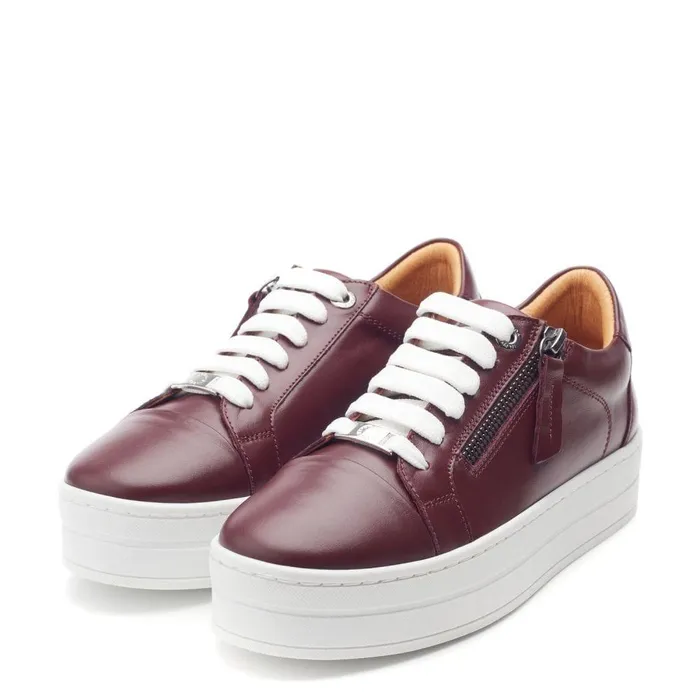 Women Moda In Pelle Casual Trainers Abbiy Burgundy Leather