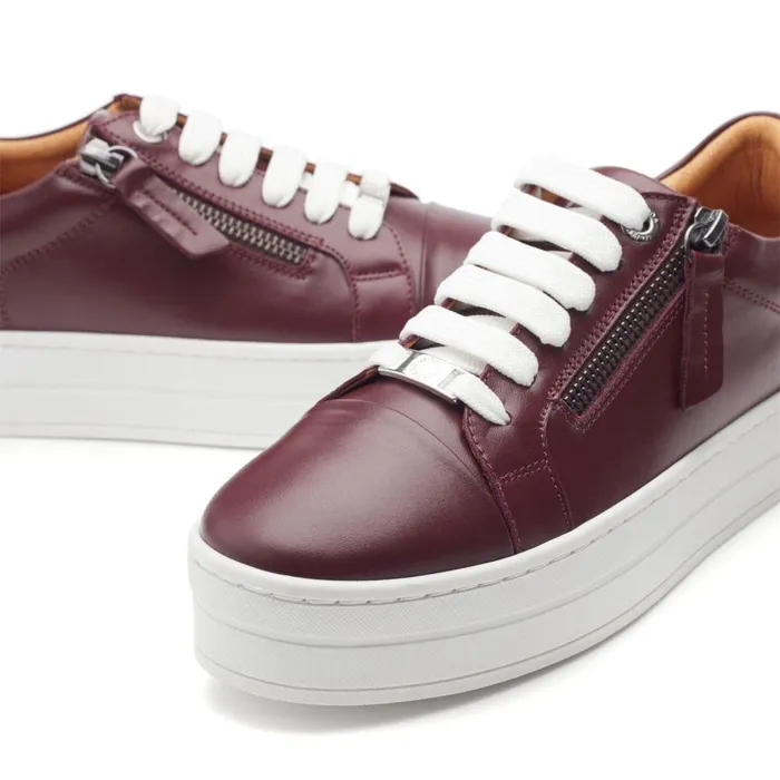 Women Moda In Pelle Casual Trainers Abbiy Burgundy Leather