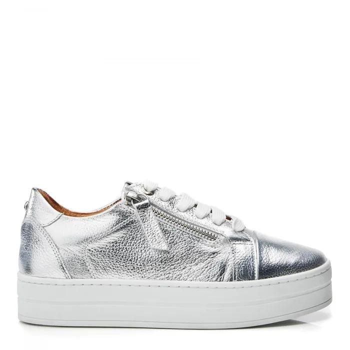 Women Moda In Pelle Casual Trainers Abbiy Silver Metallic Leather