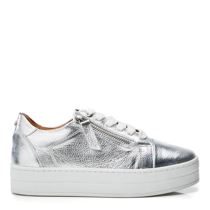 Women Moda In Pelle Casual Trainers Abbiy Silver Metallic Leather