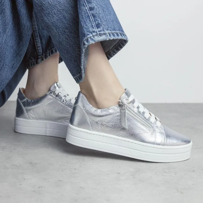 Women Moda In Pelle Casual Trainers Abbiy Silver Metallic Leather