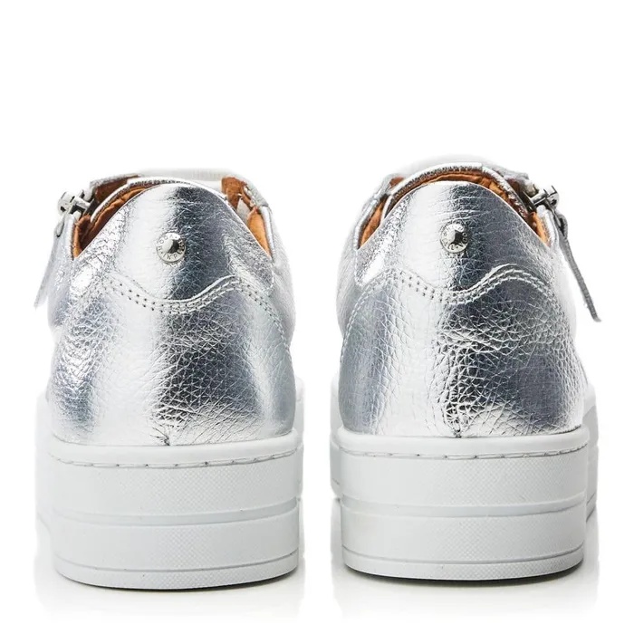 Women Moda In Pelle Casual Trainers Abbiy Silver Metallic Leather