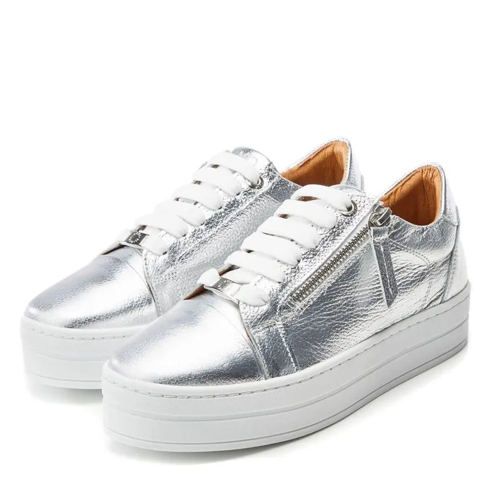 Women Moda In Pelle Casual Trainers Abbiy Silver Metallic Leather