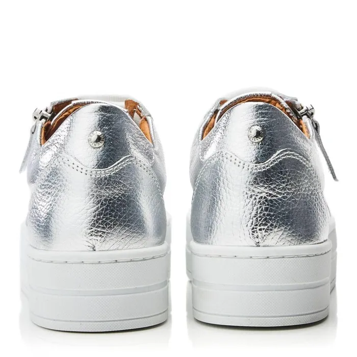 Women Moda In Pelle Casual Trainers Abbiy Silver Metallic Leather
