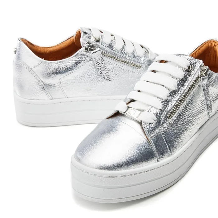 Women Moda In Pelle Casual Trainers Abbiy Silver Metallic Leather