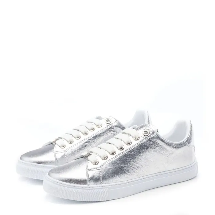 Women Moda In Pelle Casual Trainers Ariia Silver Leather