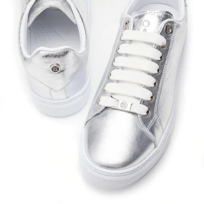 Women Moda In Pelle Casual Trainers Ariia Silver Leather