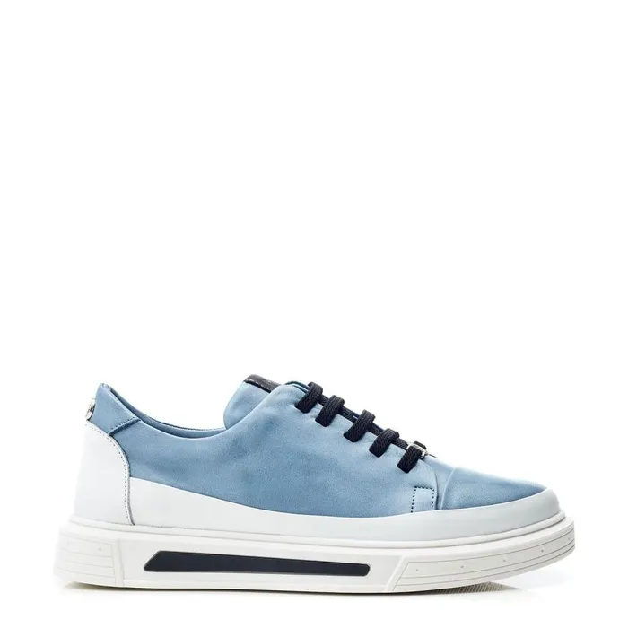 Women Moda In Pelle Casual Trainers Bailiee Blue Leather