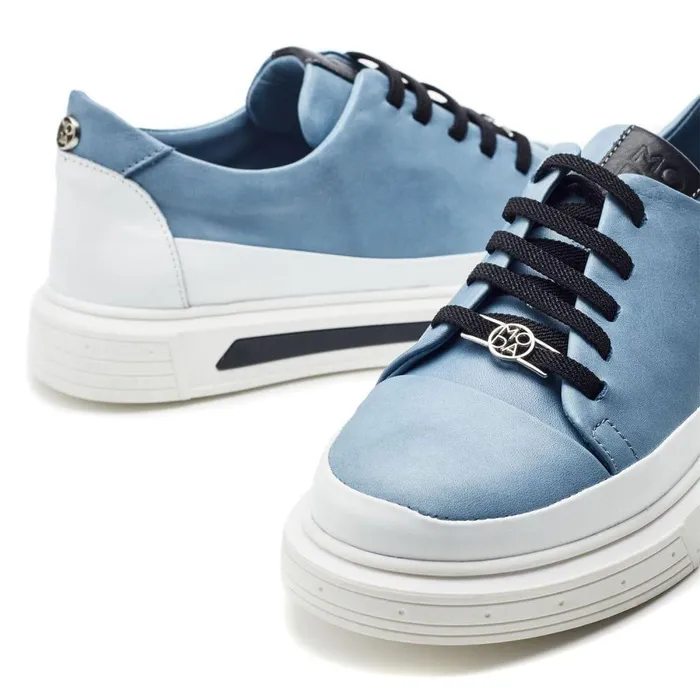 Women Moda In Pelle Casual Trainers Bailiee Blue Leather