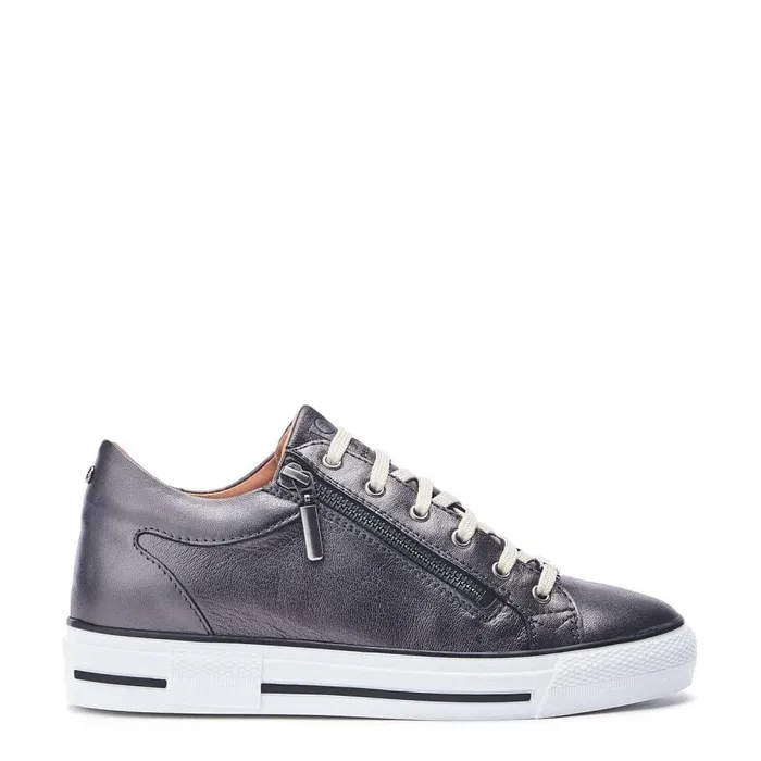 Women Moda In Pelle Casual Trainers Bramleigh Grey Metallic Leather
