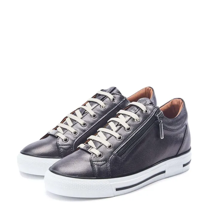 Women Moda In Pelle Casual Trainers Bramleigh Grey Metallic Leather