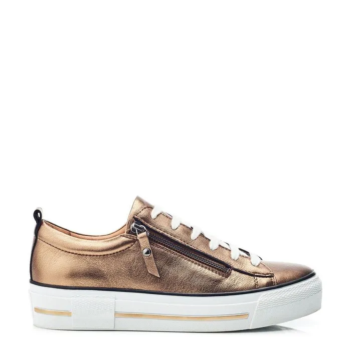Women Moda In Pelle Casual Trainers Filician Gold Metallic Leather