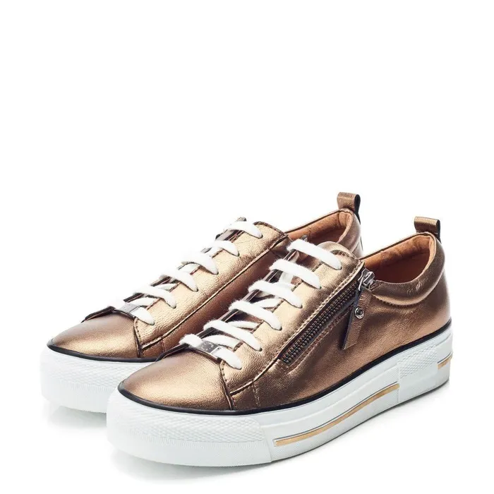 Women Moda In Pelle Casual Trainers Filician Gold Metallic Leather