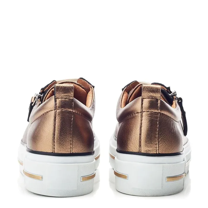 Women Moda In Pelle Casual Trainers Filician Gold Metallic Leather