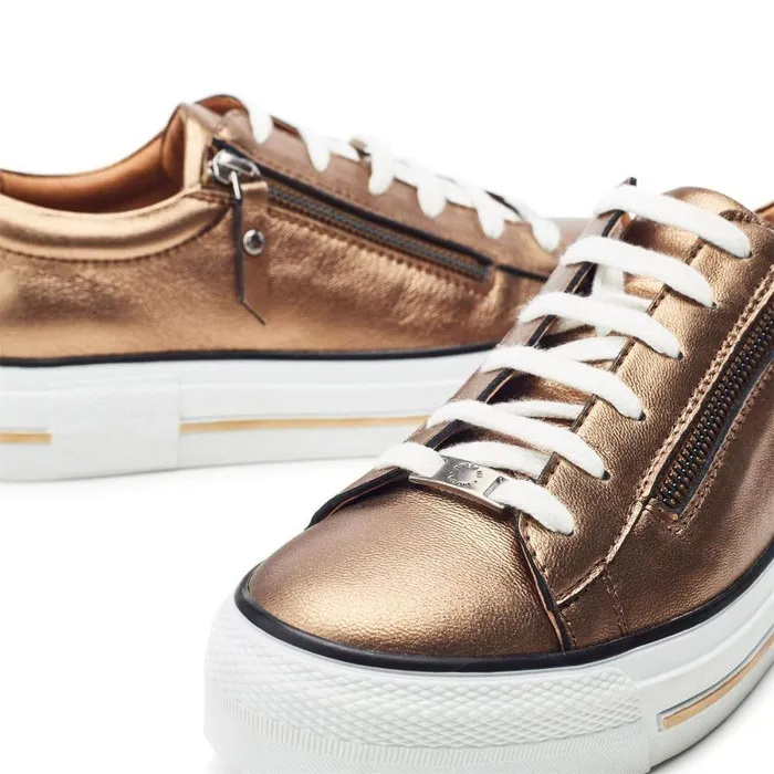 Women Moda In Pelle Casual Trainers Filician Gold Metallic Leather