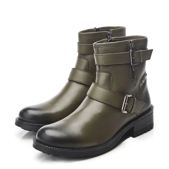 Women Moda In Pelle Chunky Boots Aabby Khaki Leather