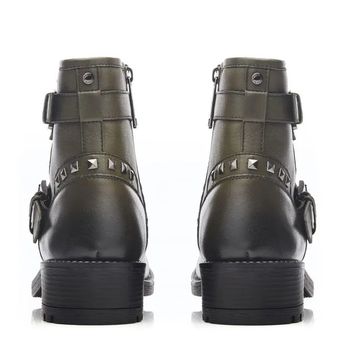 Women Moda In Pelle Chunky Boots Aabby Khaki Leather