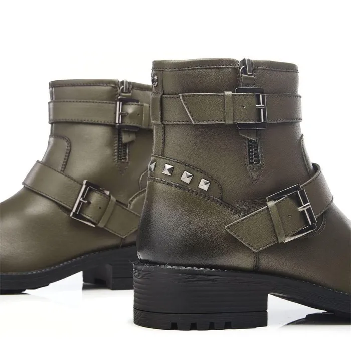 Women Moda In Pelle Chunky Boots Aabby Khaki Leather
