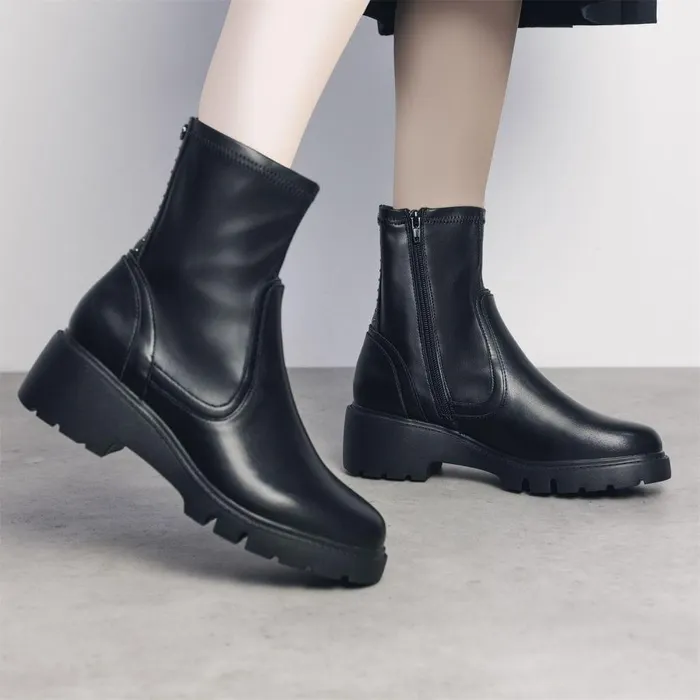 Women Moda In Pelle Chunky Boots Arvert Black Porvair