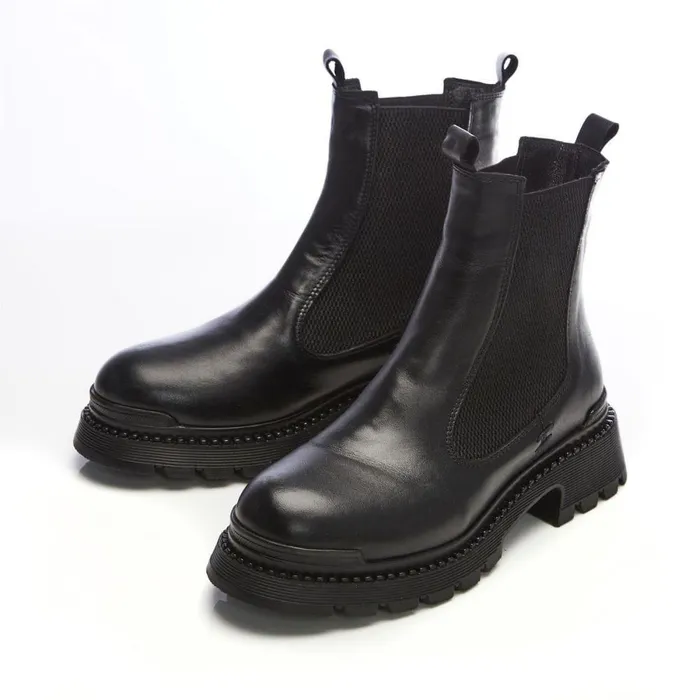 Women Moda In Pelle Chunky Boots Shoon Sh Anika Black Leather