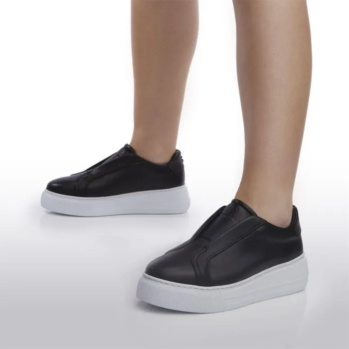Women Moda In Pelle Chunky Trainers Alber Black Leather