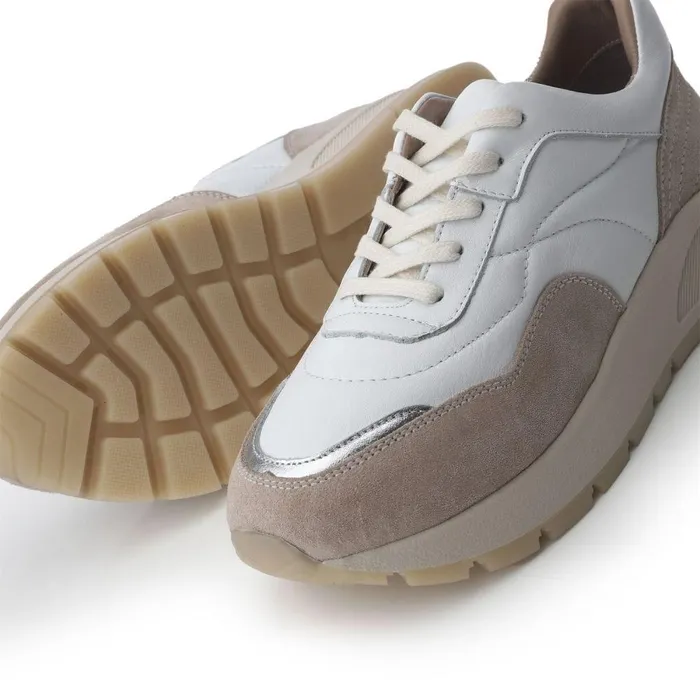 Women Moda In Pelle Chunky Trainers Shoon Sh Adaggio White Leather