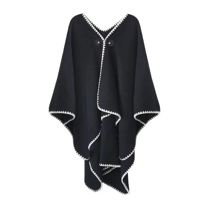 Women Moda In Pelle Clothing Biancaponcho Black Textile