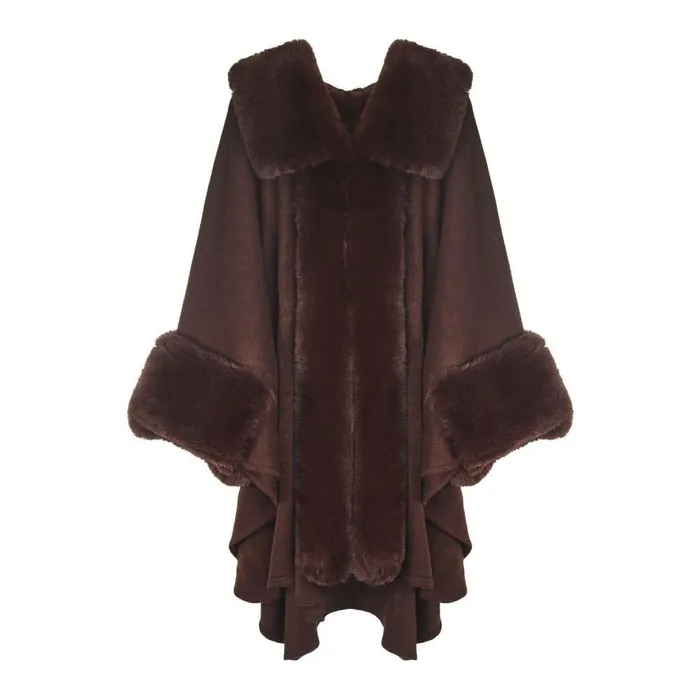 Women Moda In Pelle Clothing Frayaponcho Dark Brown Faux Fur