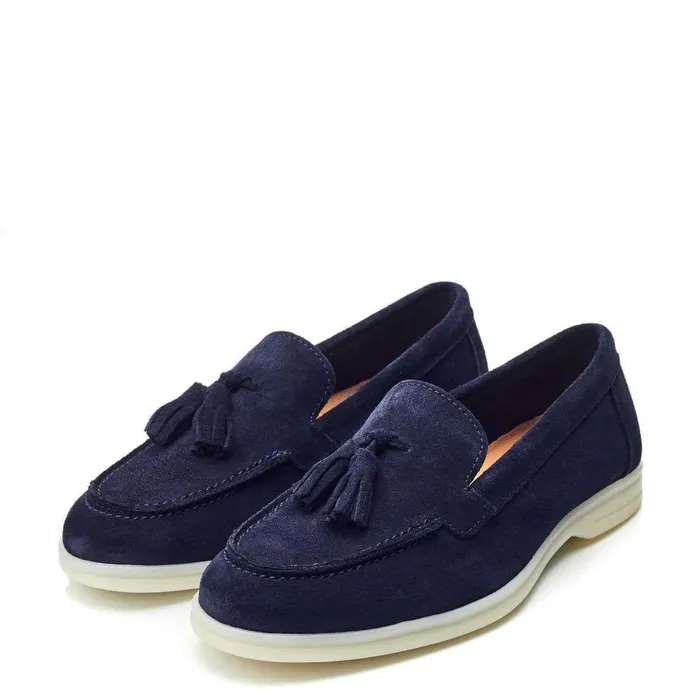 Women Moda In Pelle Flat And Ballerina Shoes Effie Navy Suede