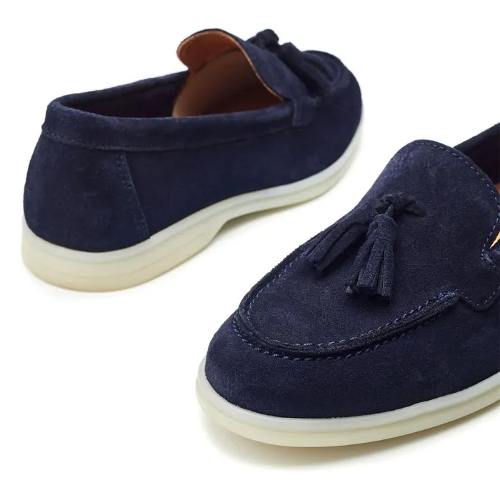 Women Moda In Pelle Flat And Ballerina Shoes Effie Navy Suede