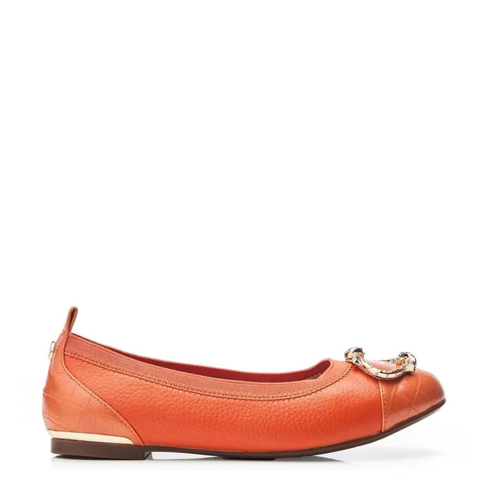Women Moda In Pelle Flat And Ballerina Shoes Fairy Orange Leather