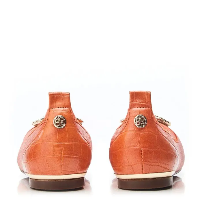 Women Moda In Pelle Flat And Ballerina Shoes Fairy Orange Leather