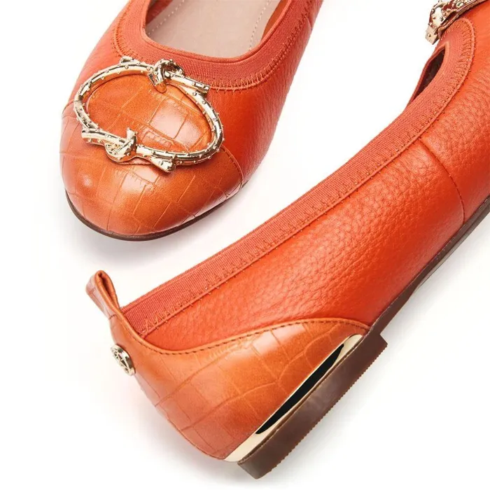Women Moda In Pelle Flat And Ballerina Shoes Fairy Orange Leather