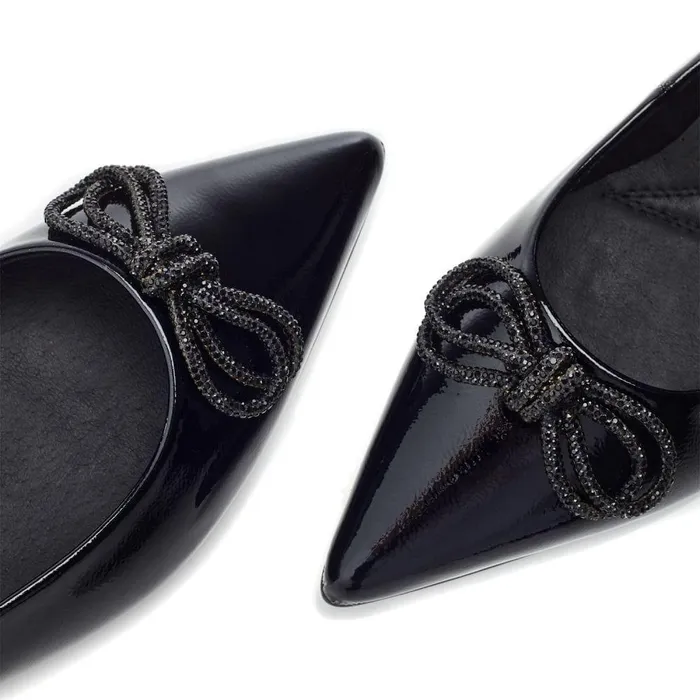 Women Moda In Pelle Flat And Ballerina Shoes Hermionee Black Patent Leather