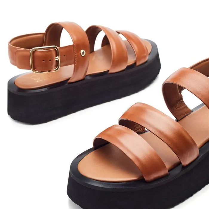 Women Moda In Pelle Flat Sandals Narla Tan Leather