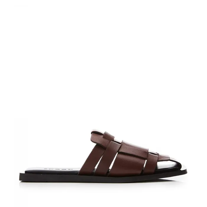 Women Moda In Pelle Flat Sandals Shoon Sh Akari Brown Leather