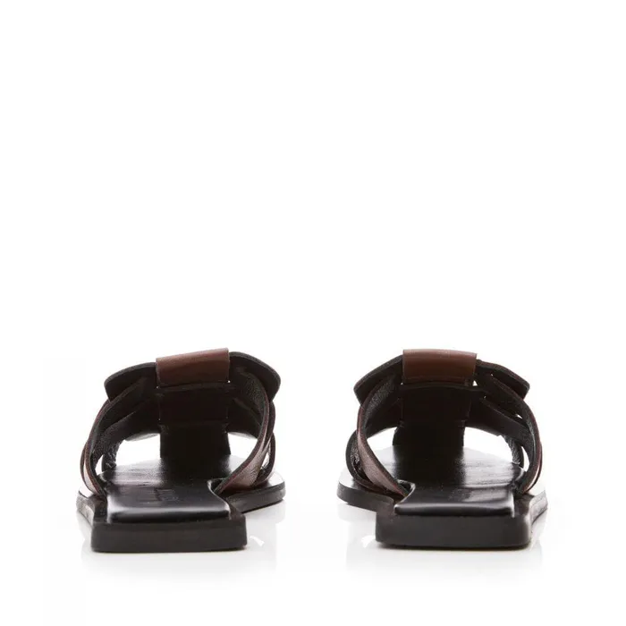 Women Moda In Pelle Flat Sandals Shoon Sh Akari Brown Leather