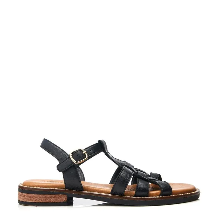 Women Moda In Pelle Flat Sandals Shoon Sh Saddle Black Leather