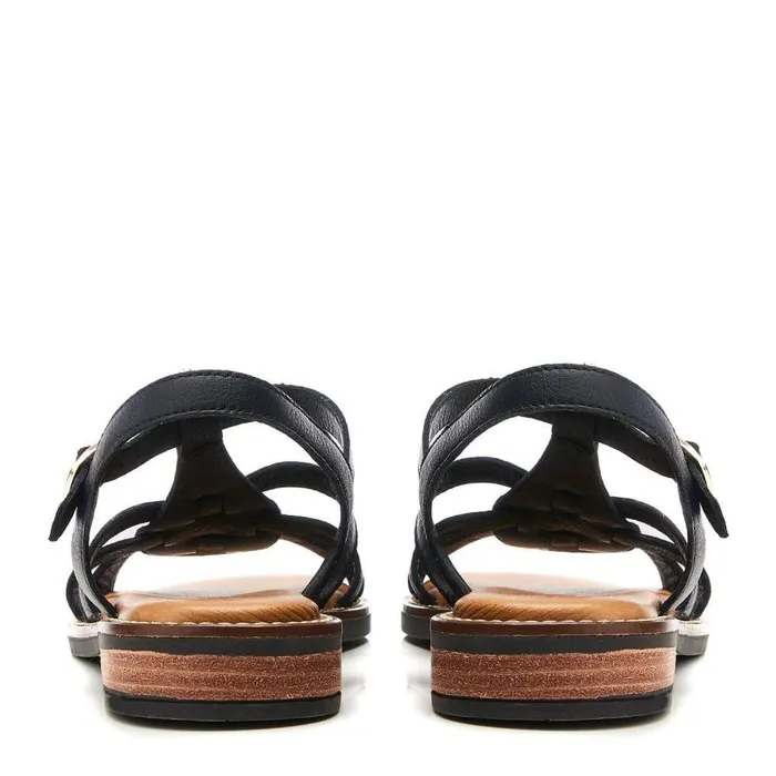 Women Moda In Pelle Flat Sandals Shoon Sh Saddle Black Leather