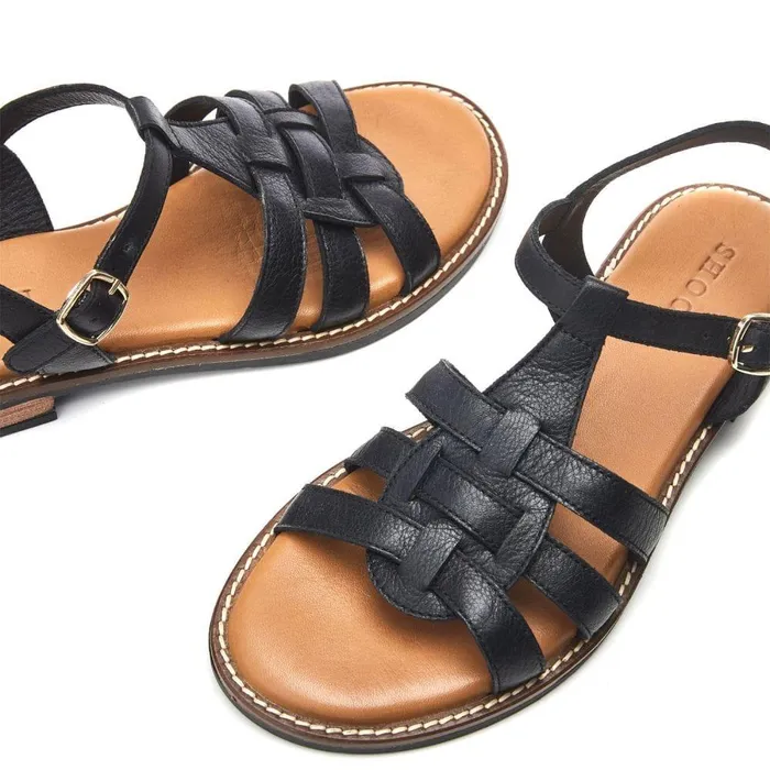 Women Moda In Pelle Flat Sandals Shoon Sh Saddle Black Leather