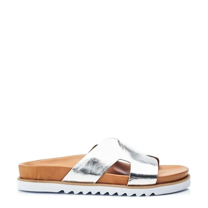 Women Moda In Pelle Flatform Sandals Bsoleful BLivia Silver Leather