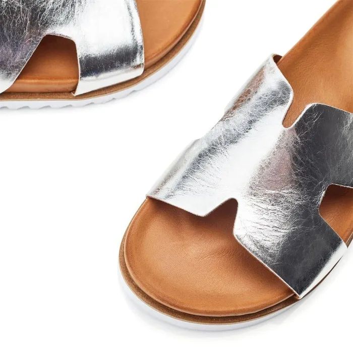 Women Moda In Pelle Flatform Sandals Bsoleful BLivia Silver Leather