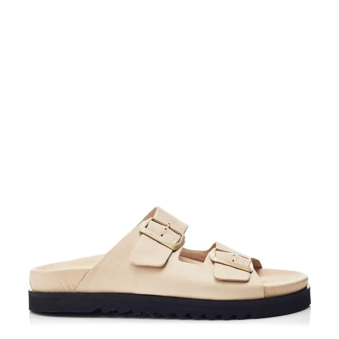 Women Moda In Pelle Flatform Sandals Bsoleful BSlidey Beige Leather