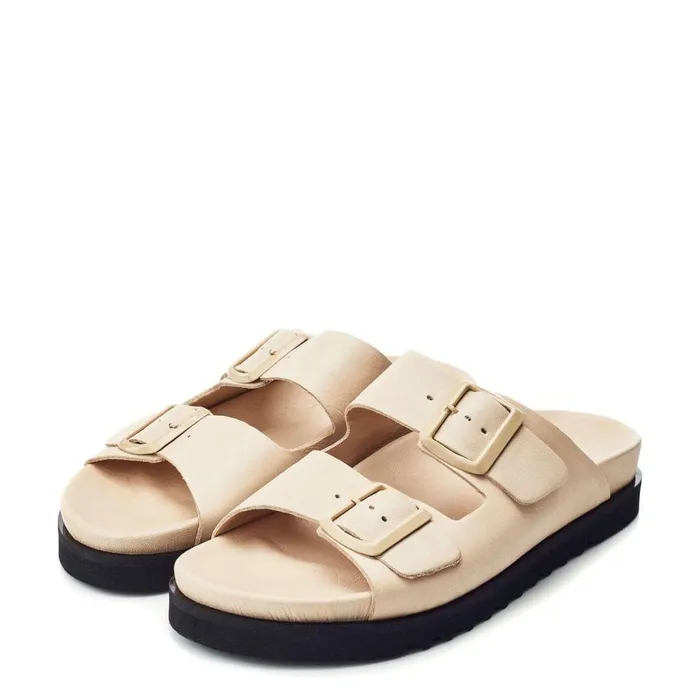 Women Moda In Pelle Flatform Sandals Bsoleful BSlidey Beige Leather