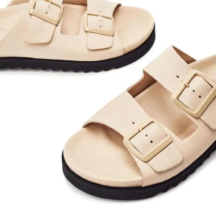 Women Moda In Pelle Flatform Sandals Bsoleful BSlidey Beige Leather