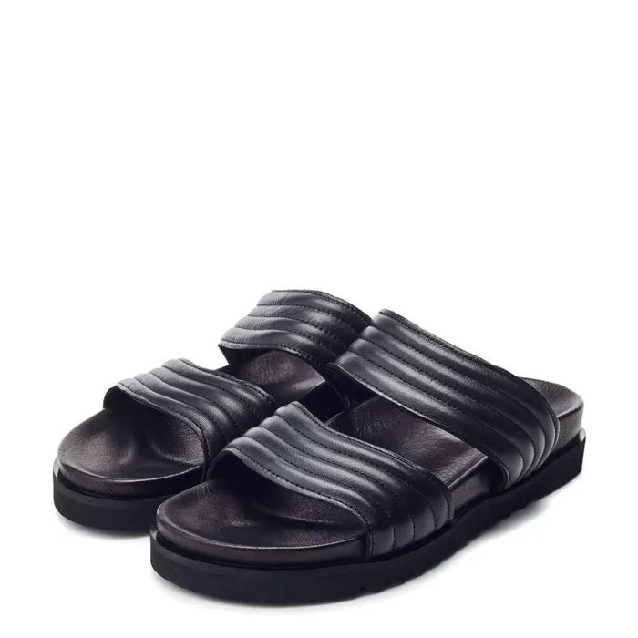 Women Moda In Pelle Flatform Sandals Bsoleful BStrider Black Leather