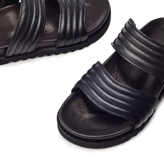 Women Moda In Pelle Flatform Sandals Bsoleful BStrider Black Leather