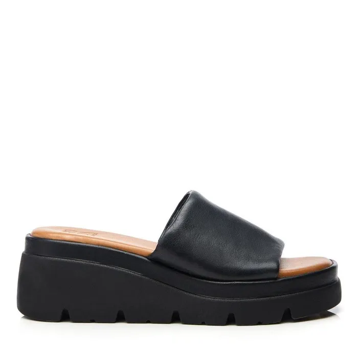 Women Moda In Pelle Flatform Sandals Namya Black Leather